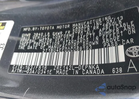 2013 Toyota Corolla Le from USA, damaged, VIN 2T1BU4EEODC069193